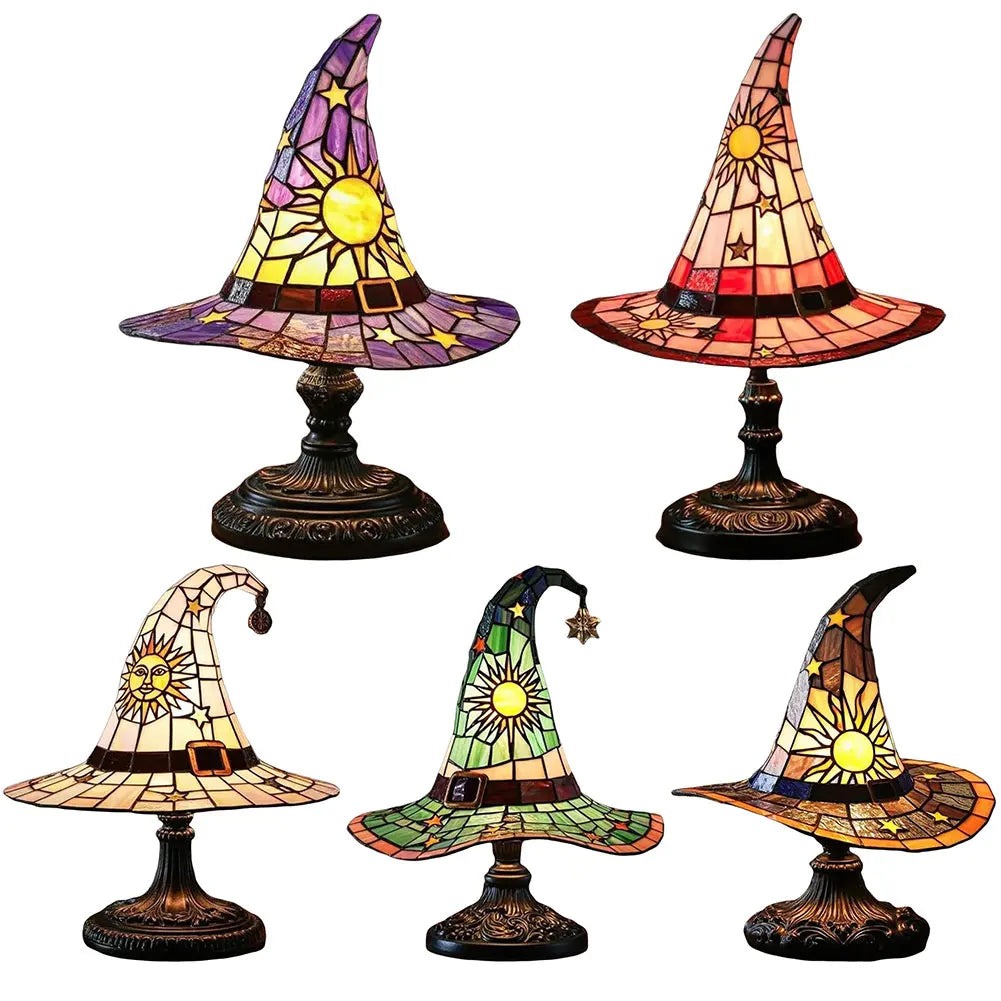 Witch Hat Lamp USB Powered Creative Table Lamp Night Light Resin Witch Hat Light Ornament for Home Decor