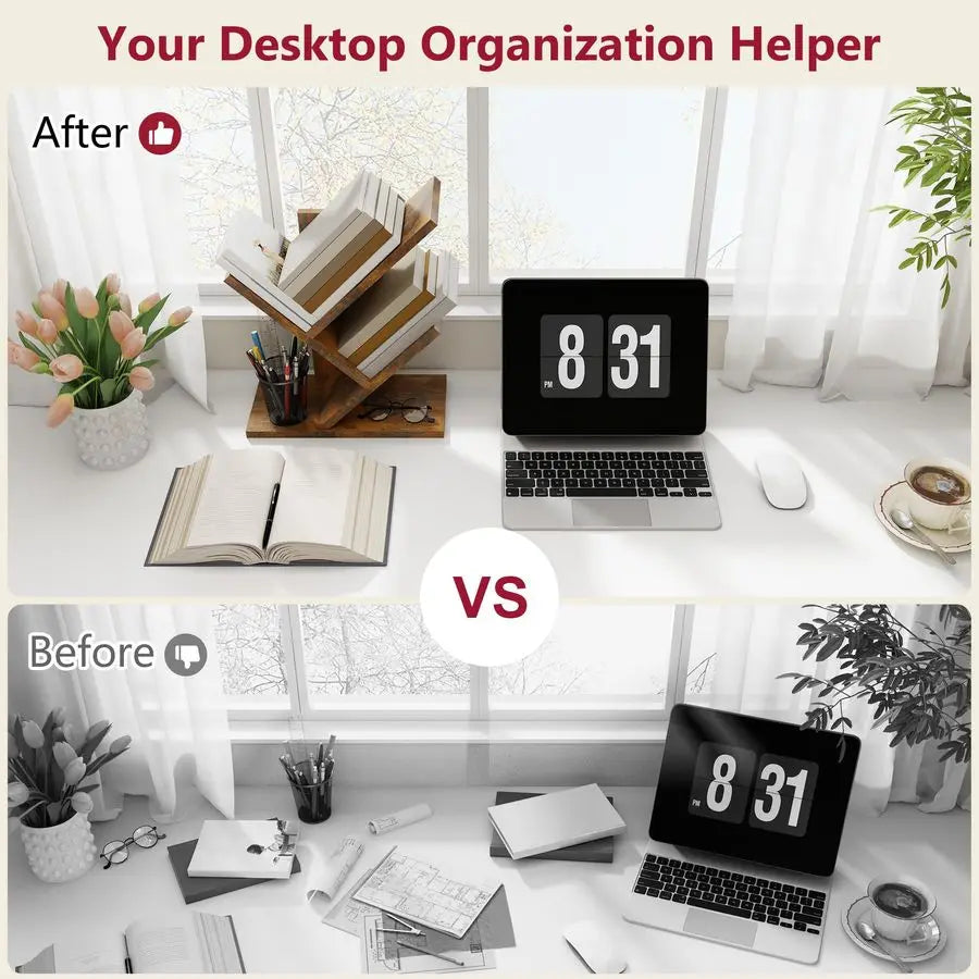 Tajsoon Tree Bookshelf 3 Tier Book Shelves Storage Organizer, Desktop Bookshelf Floor Standing Bookcase Display for Magazine Bo