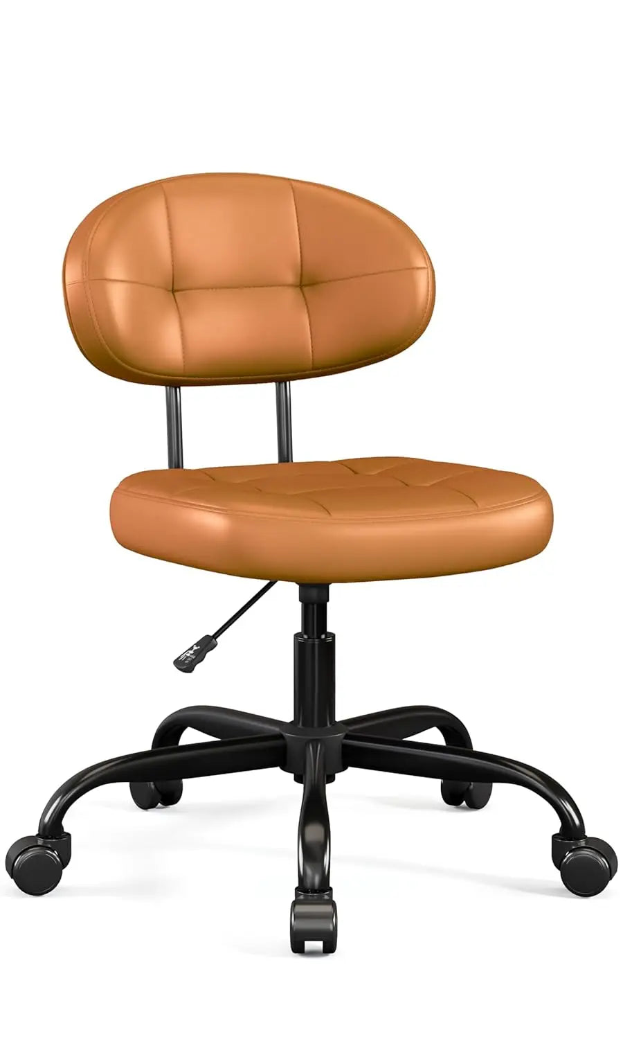 Vanity Chair with Back, Small Armless Cute office Chair with wheels and Lumbar support, Comfy PU Leather Desk Computer Chairs wi