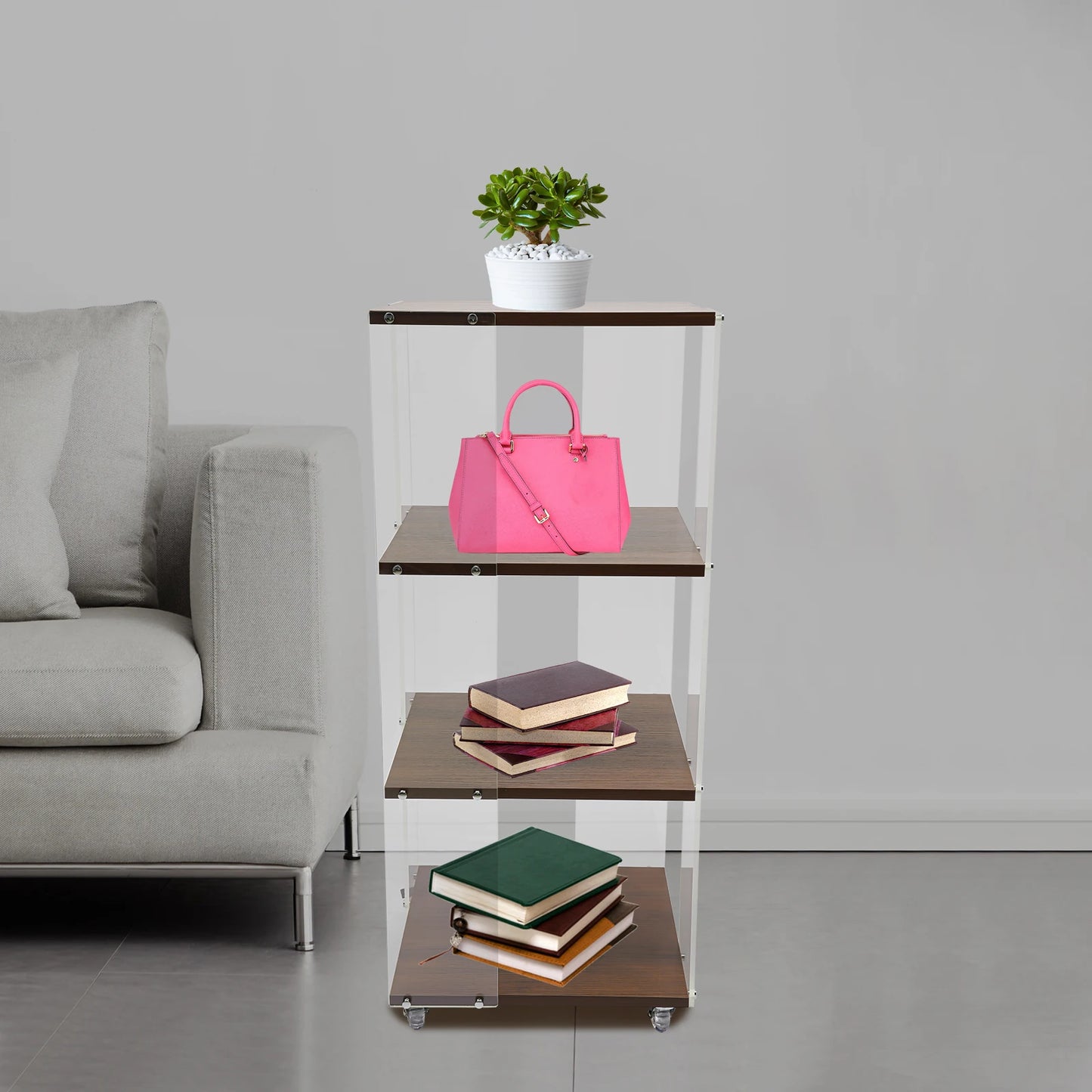 360 ° Rotating Bookshelf, 3-Layer Vertical Bookshelf, 3-Layer Acrylic Bookshelf, With a Load-Bearing Capacity of 50kg