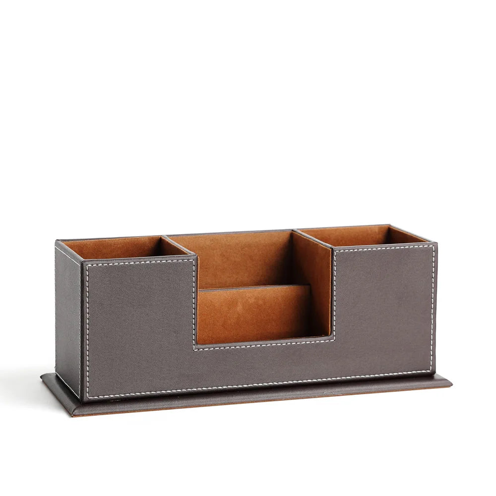Business Leather stationery storage box multi-functional desktop storage box compartmentalized pen holder