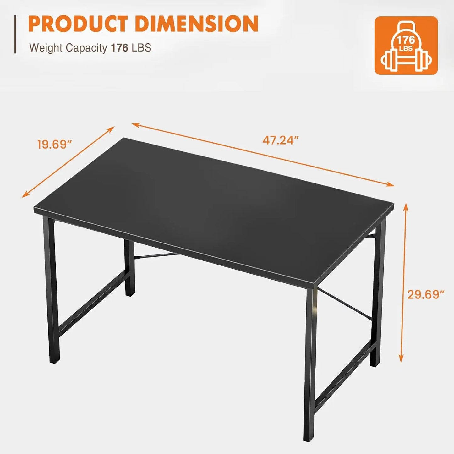 Computer Office Desk 48 Inch Student Study Writing Work with Metal Frame Wood Tabletop Modern Simple PC Home Bedroom Table