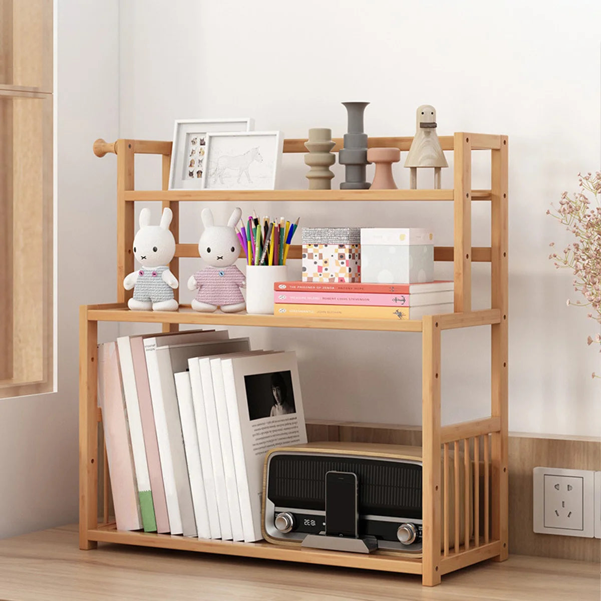 3-Layer Display Shelf Wooden Desktop Storage Rack Simple Tabletop Stand Storage Organizer For Home Decorative Office Bedroom