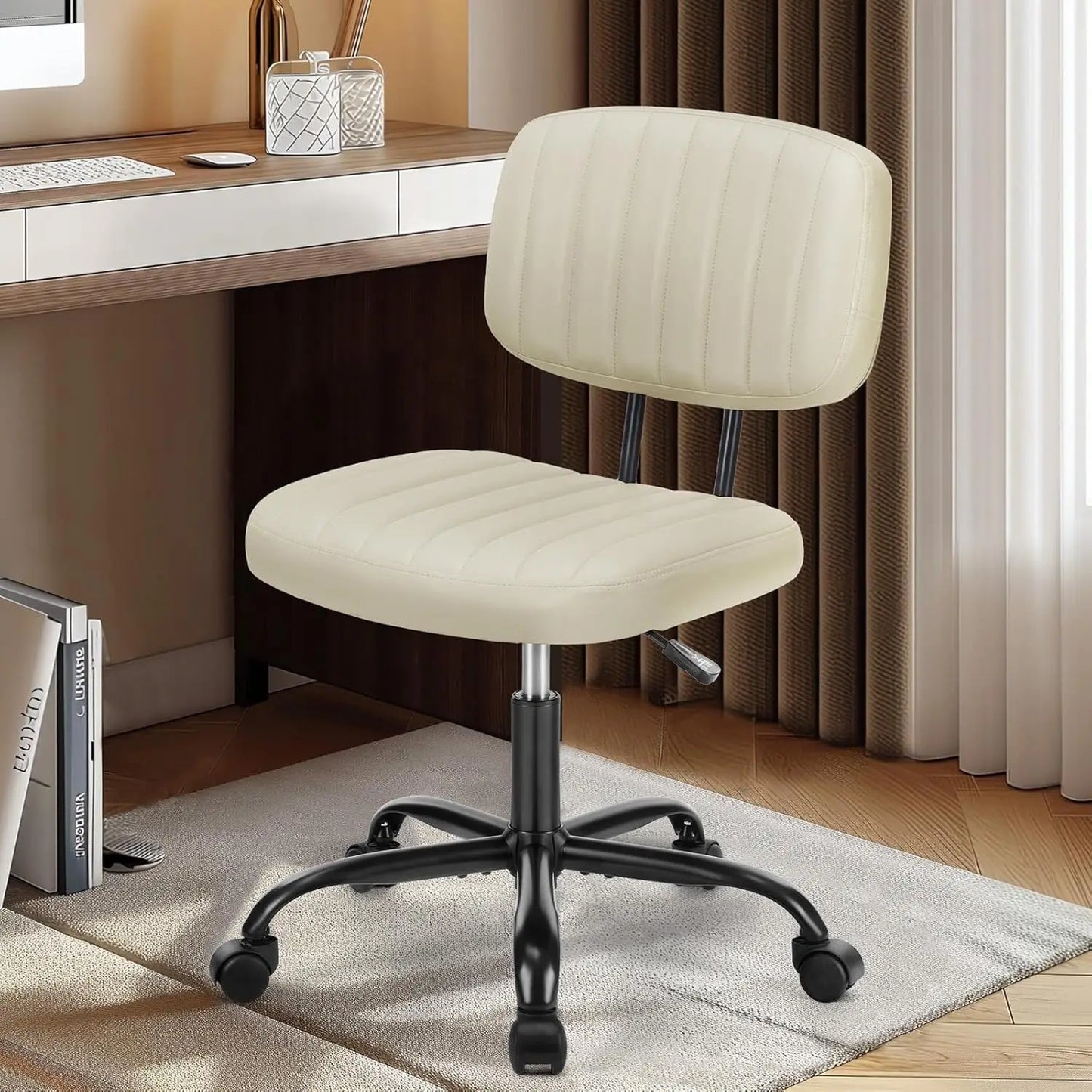 Small ArmlHome Desk Executive Chair with Low Back Lumbar Support, Height Adjustable PU Leather Computer Office Chair with
