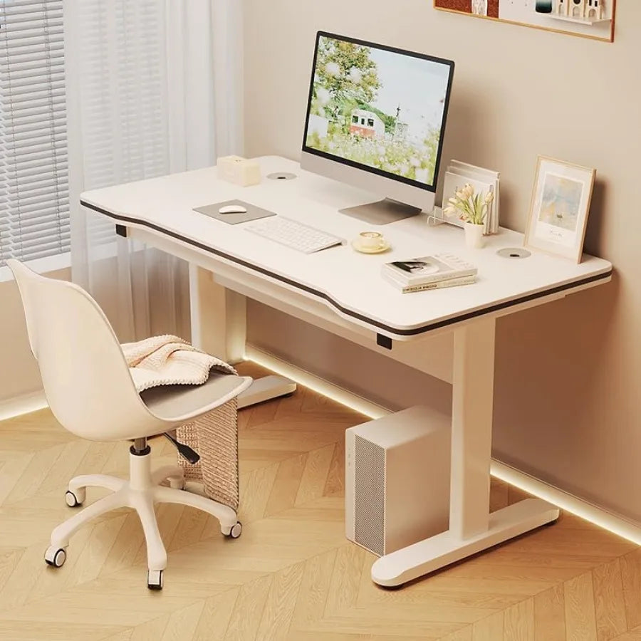 Gaming Desk Computer Writing Table for Home Office Student Art Modern Simple Style with T-Shaped Metal Bracket PC Wood Suitable