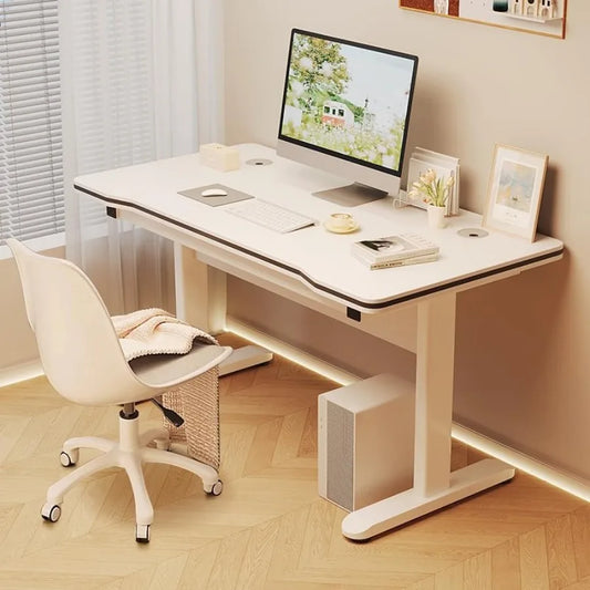 Gaming Desk Computer Writing Table for Home Office Student Art Modern Simple Style with T-Shaped Metal Bracket PC Wood Suitable