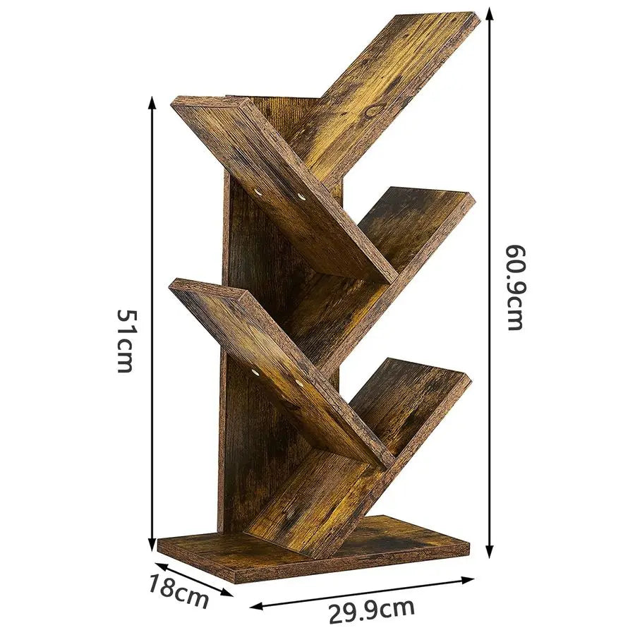 Hoctieon 4 Tier Tree Bookshelf, 4 Shelf Bookcase, Modern Book Storage, Free Standing Tree Bookcase, Utility Organizer Shelves f