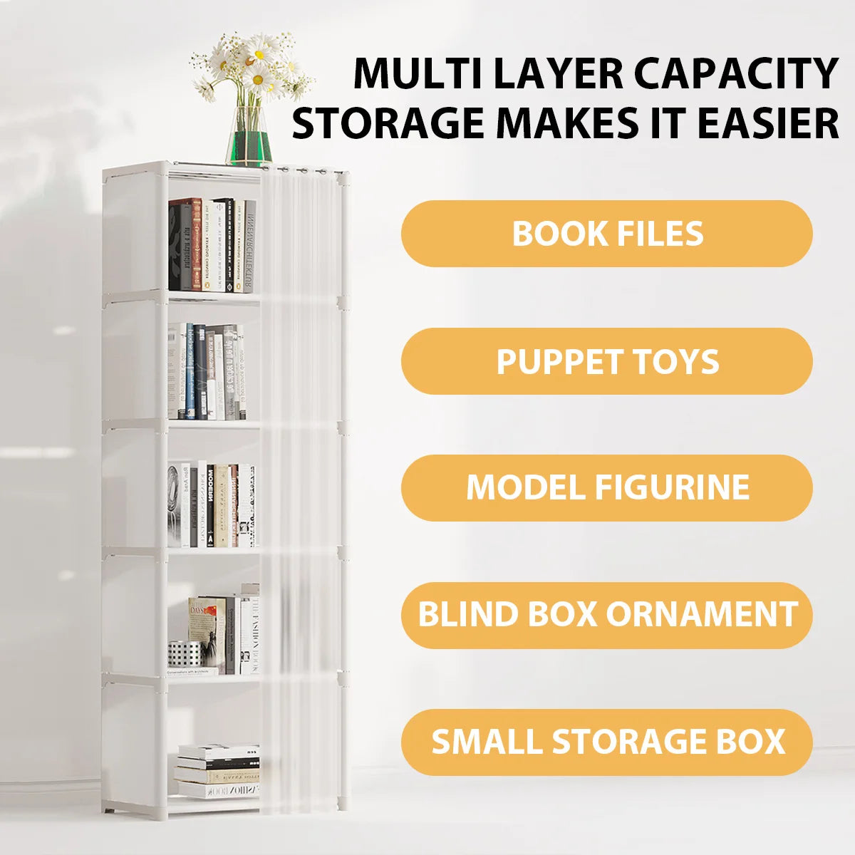 6/5 Layers Dustproof Wardrobe High Capacity Bedroom Open Storage Cabinet Simple Assembly Partition Bookshelf Closet Organizer