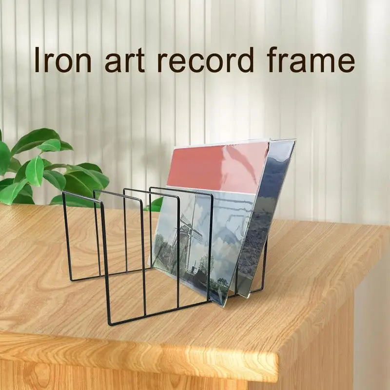 Black Iron Metal LP Vinyl Record Display For Creative Exhibit Stand Bookshelf Rack For Book Magzine Holder Desk Record Storage