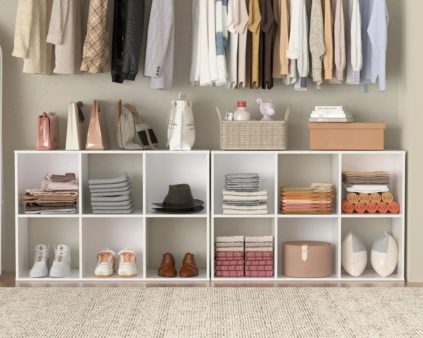 Stackable 6 Cube Storage Organizer Wood Shelf Cubby Bins Square Closet Bedroom Toy Clothes Book, Customized