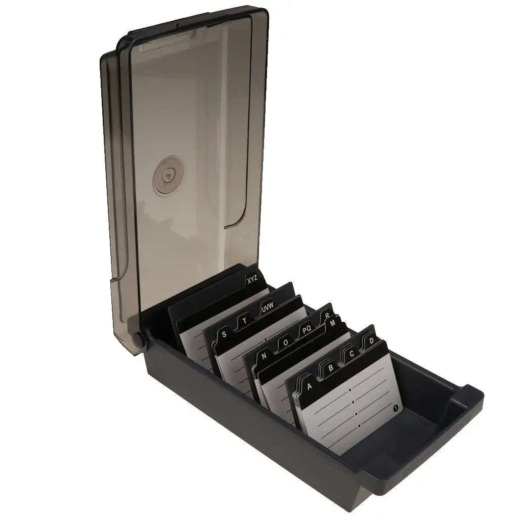 Durable Plastic Business Card Organizer Storage Box with A-Z Tabs for Office Desk Accessories
