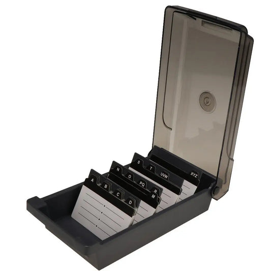 Durable Plastic Business Card Organizer Storage Box with A-Z Tabs for Office Desk Accessories