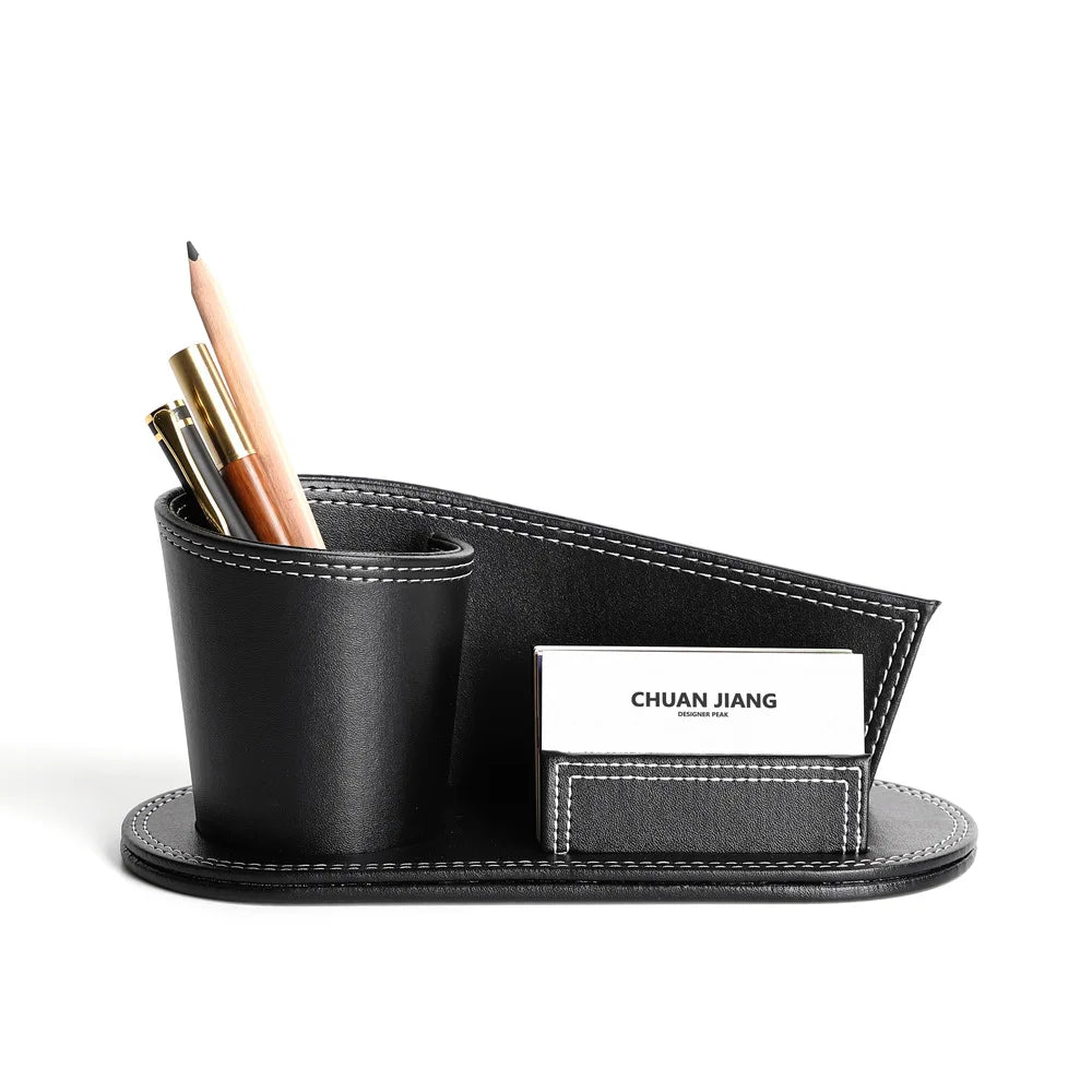 Business Leather stationery storage box multi-functional desktop storage box compartmentalized pen holder