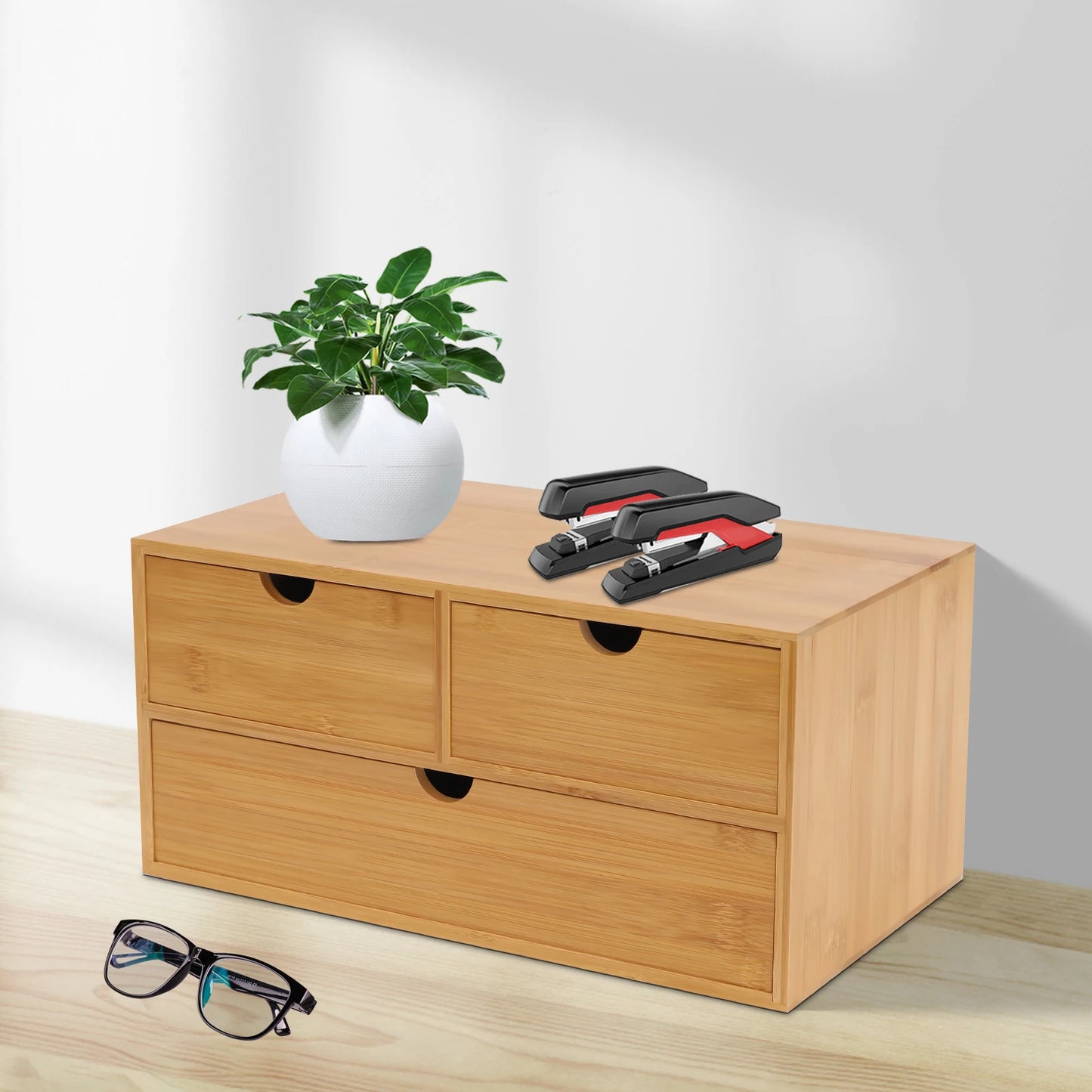 Desk Organizer Mini Bamboo Desk Organizer Drawer Desktop Storage Organizer for Office Home Toiletries, No Assembly Required