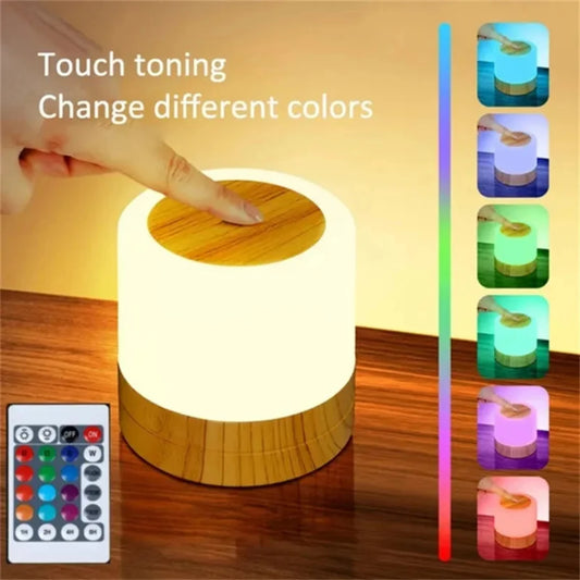 7 Colors Night Light Dimmable LED  Sensor Wooden Bedside Table Lamp with  Adjustable Brightness Remote Control