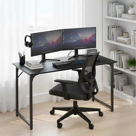 47 Inch Computer Desk Home Office Study Gaming Writing Square Table Modern Simple Style Compact with Metal Frame Easy Assembly