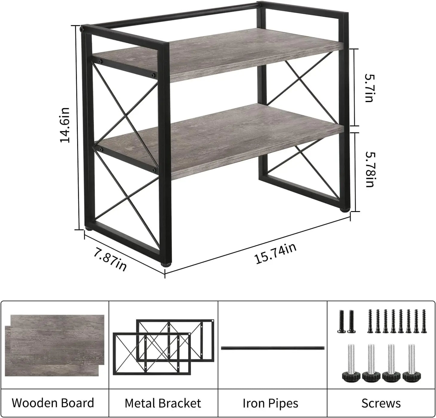 2-Tier Wood Desktop Shelf Organizer, Space-Saving Storage Rack for Office, Home, Dormitory (Grey)