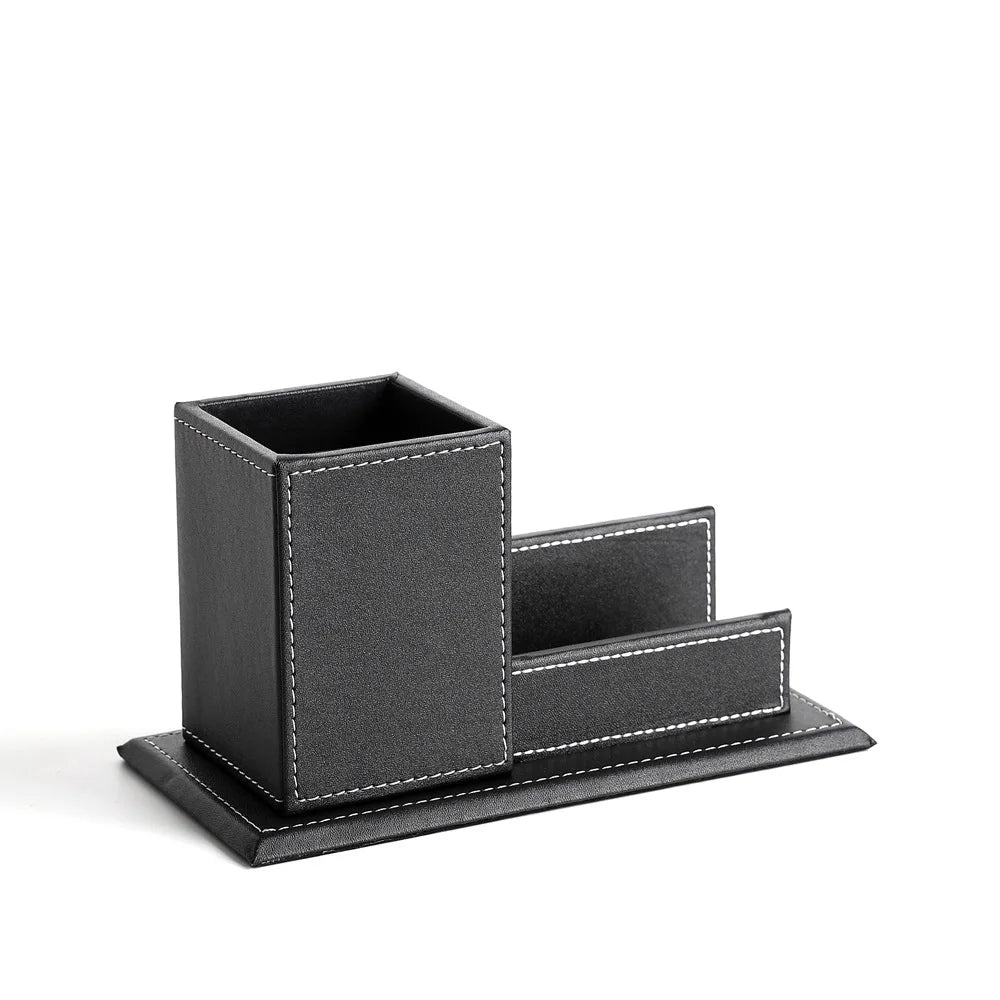 Business Leather stationery storage box multi-functional desktop storage box compartmentalized pen holder