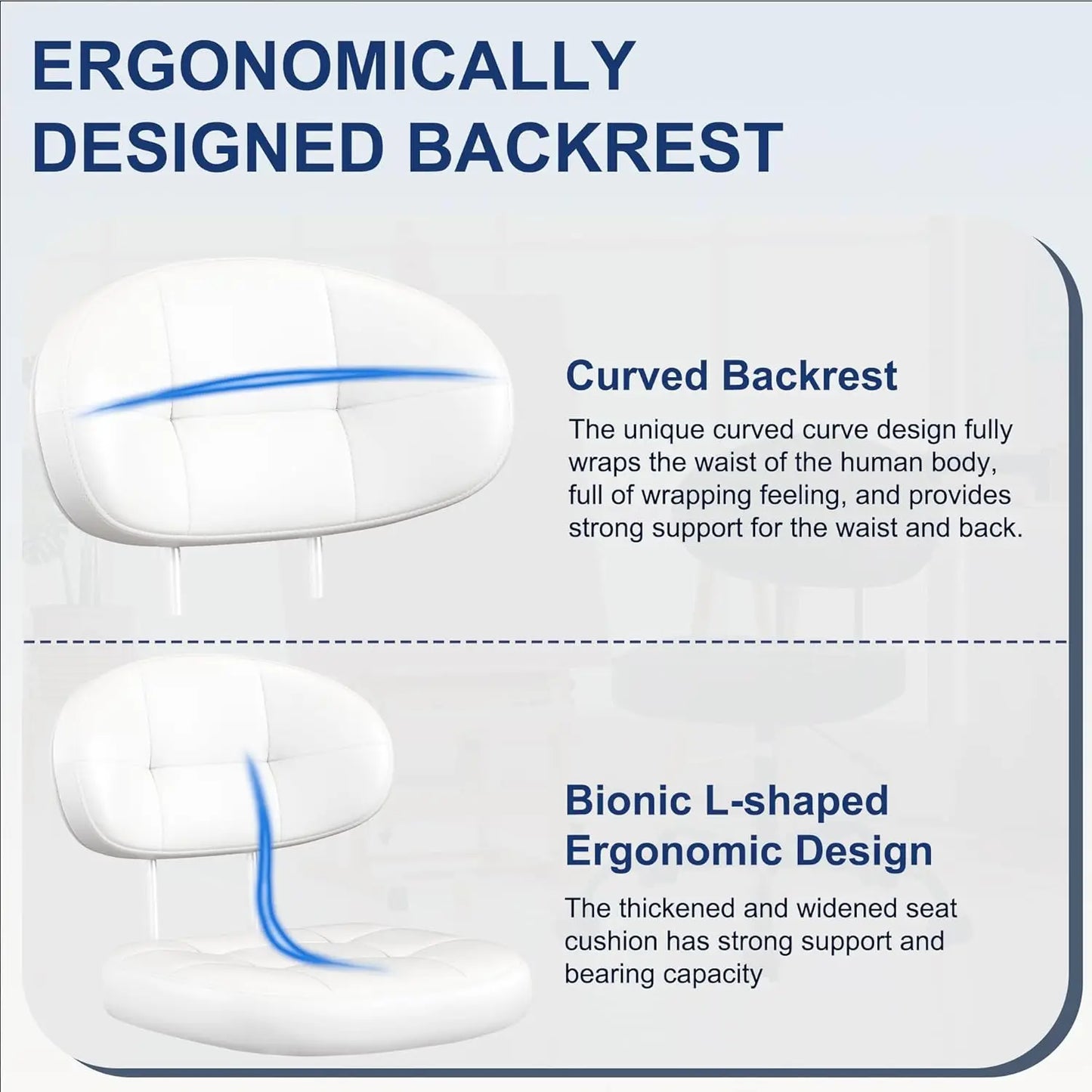 Vanity Chair with Back, Small Armless Cute office Chair with wheels and Lumbar support, Comfy PU Leather Desk Computer Chairs wi