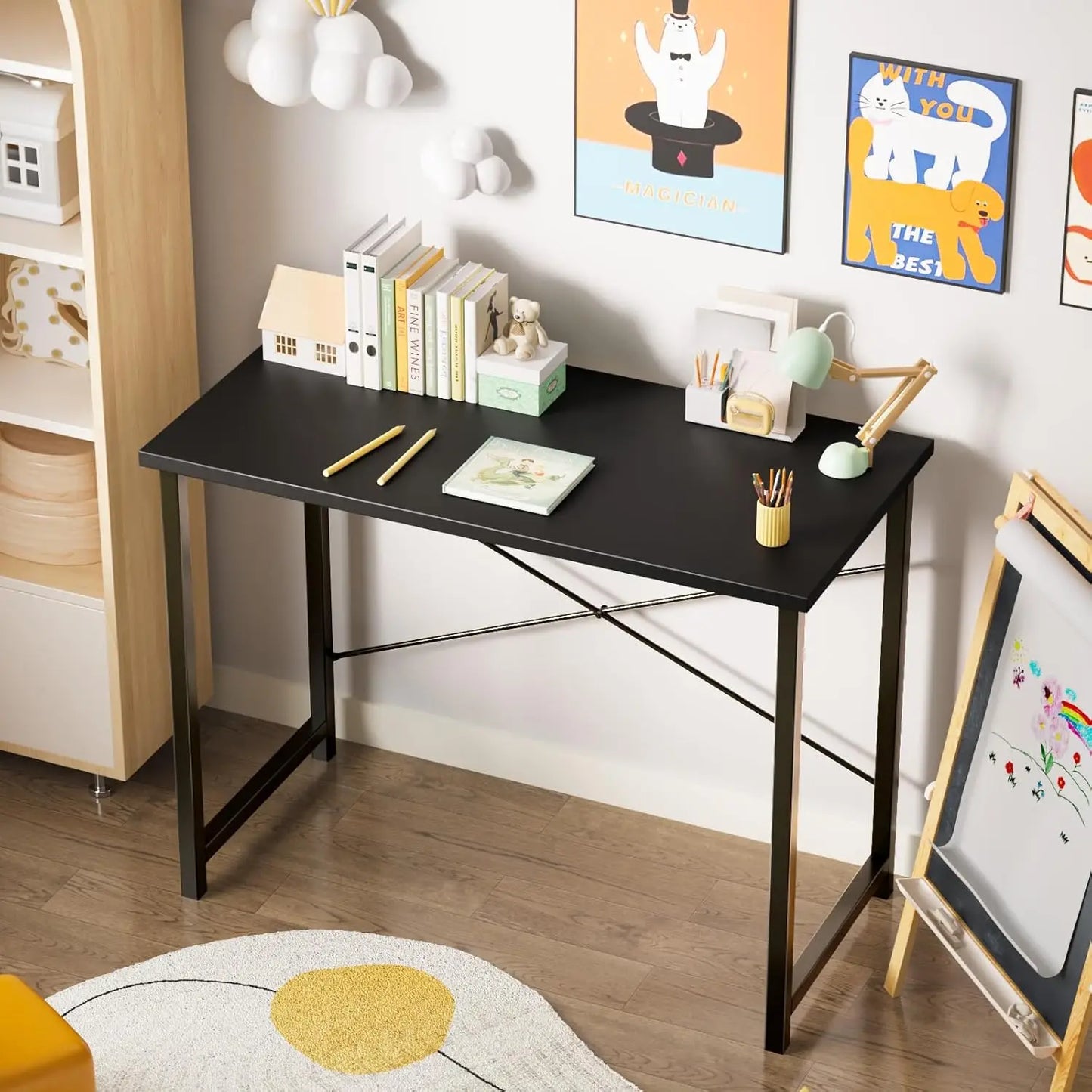 Computer Office Desk 48 Inch Student Study Writing Work with Metal Frame Wood Tabletop Modern Simple PC Home Bedroom Table