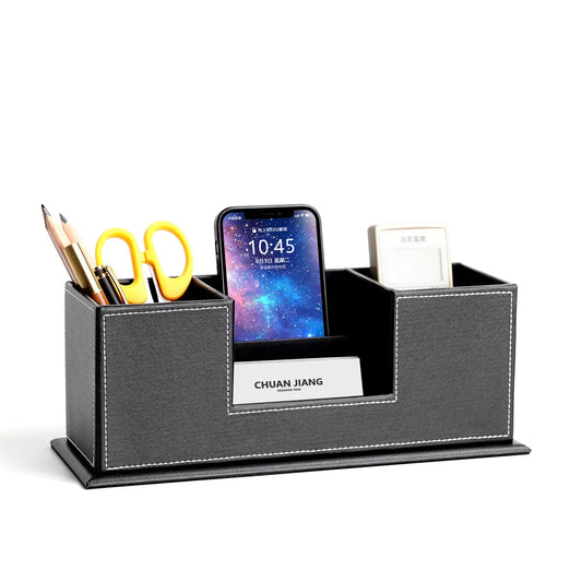 Business Leather stationery storage box multi-functional desktop storage box compartmentalized pen holder