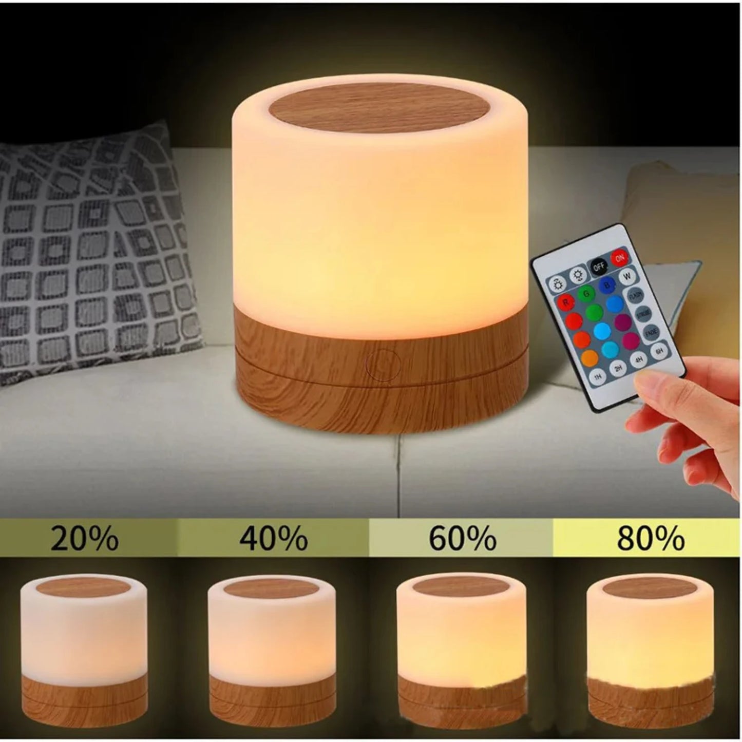 7 Colors Night Light Dimmable LED  Sensor Wooden Bedside Table Lamp with  Adjustable Brightness Remote Control