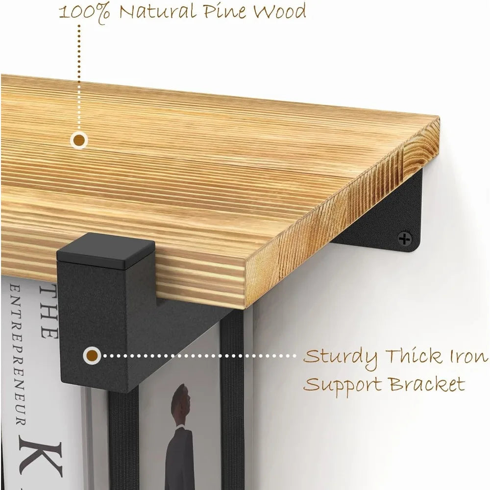 2 Set Floating Bookshelf, Pine Wood Invisible Wall Shelves, Space Saving Bookcase (16.5L×8.7W×1.5H)