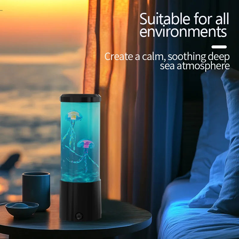 Ocean Night Light with Floating Jellyfish - Aquarium Mood Lamp for Bedroom, Calming Desktop Decor Gift Home Decoration