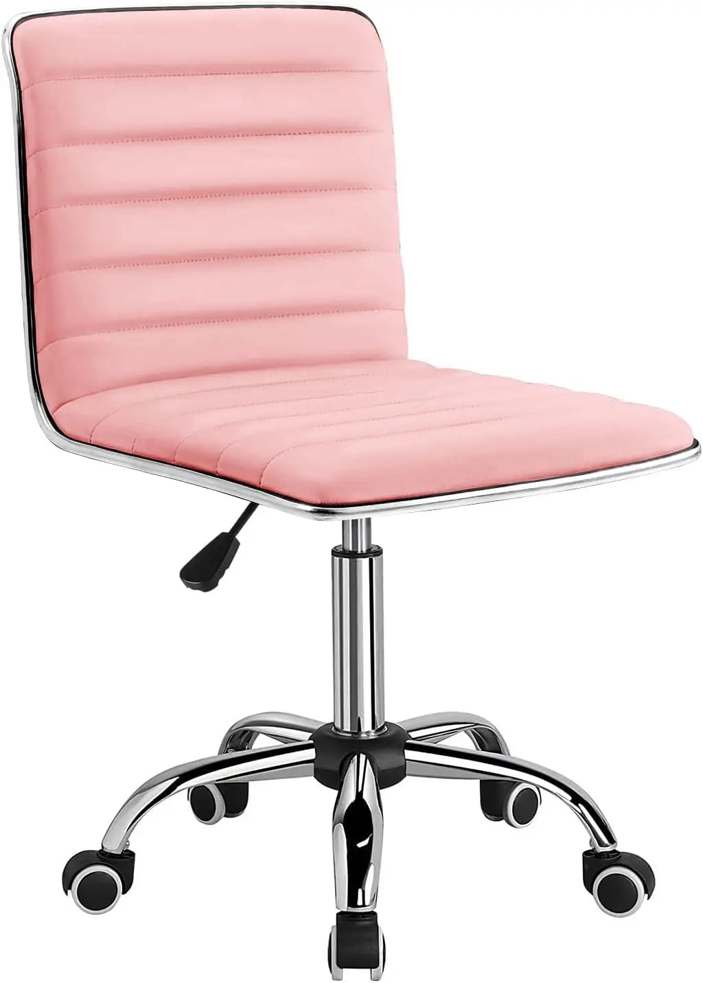 Furmax Mid Back Vanity Chair Makeup Room Low Back PU Leather Swivel Computer Desk Task Office Chair Retro Armless Ribbed (White)