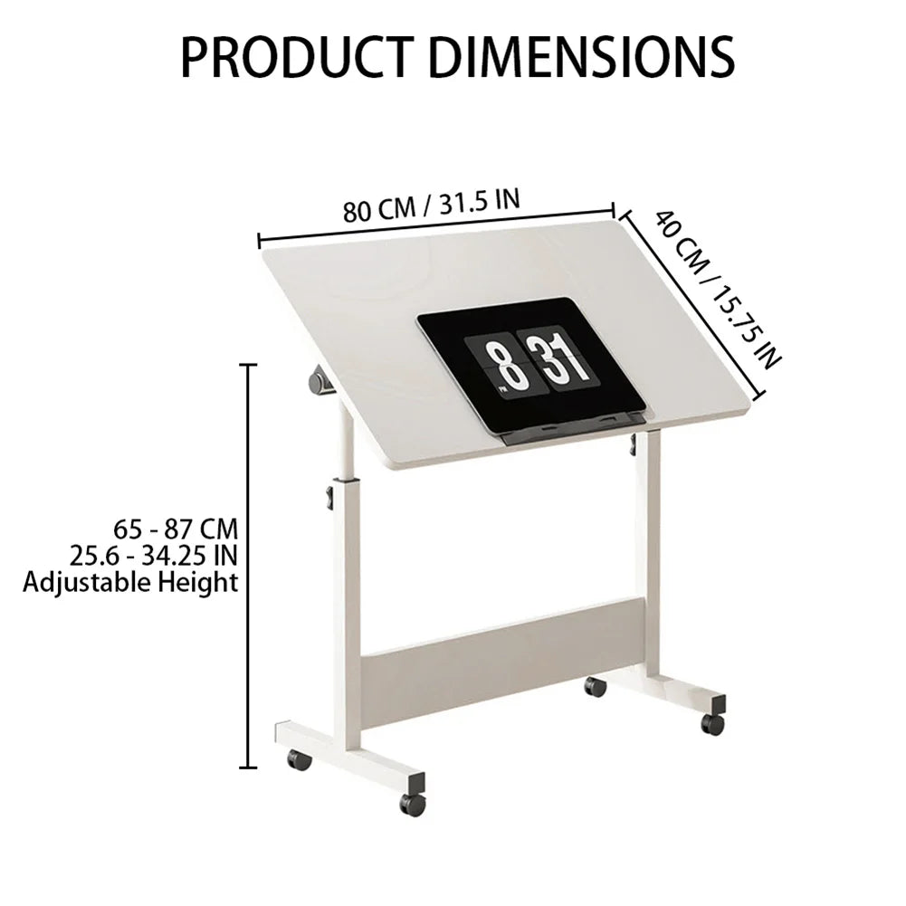 Small Standing Rable Adjustable Height Mobile Stand Up Desk With Wheels, Home Office Computer Workstations, 80x40cm Tabletop