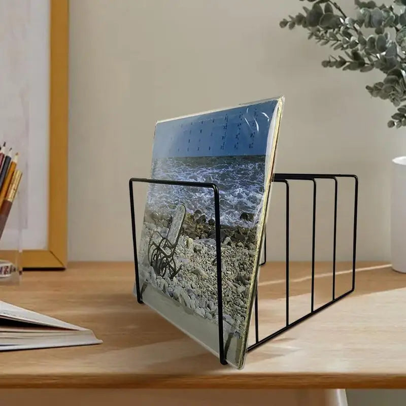 Black Iron Metal LP Vinyl Record Display For Creative Exhibit Stand Bookshelf Rack For Book Magzine Holder Desk Record Storage
