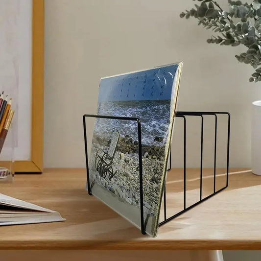 Black Iron Metal LP Vinyl Record Display For Creative Exhibit Stand Bookshelf Rack For Book Magzine Holder Desk Record Storage