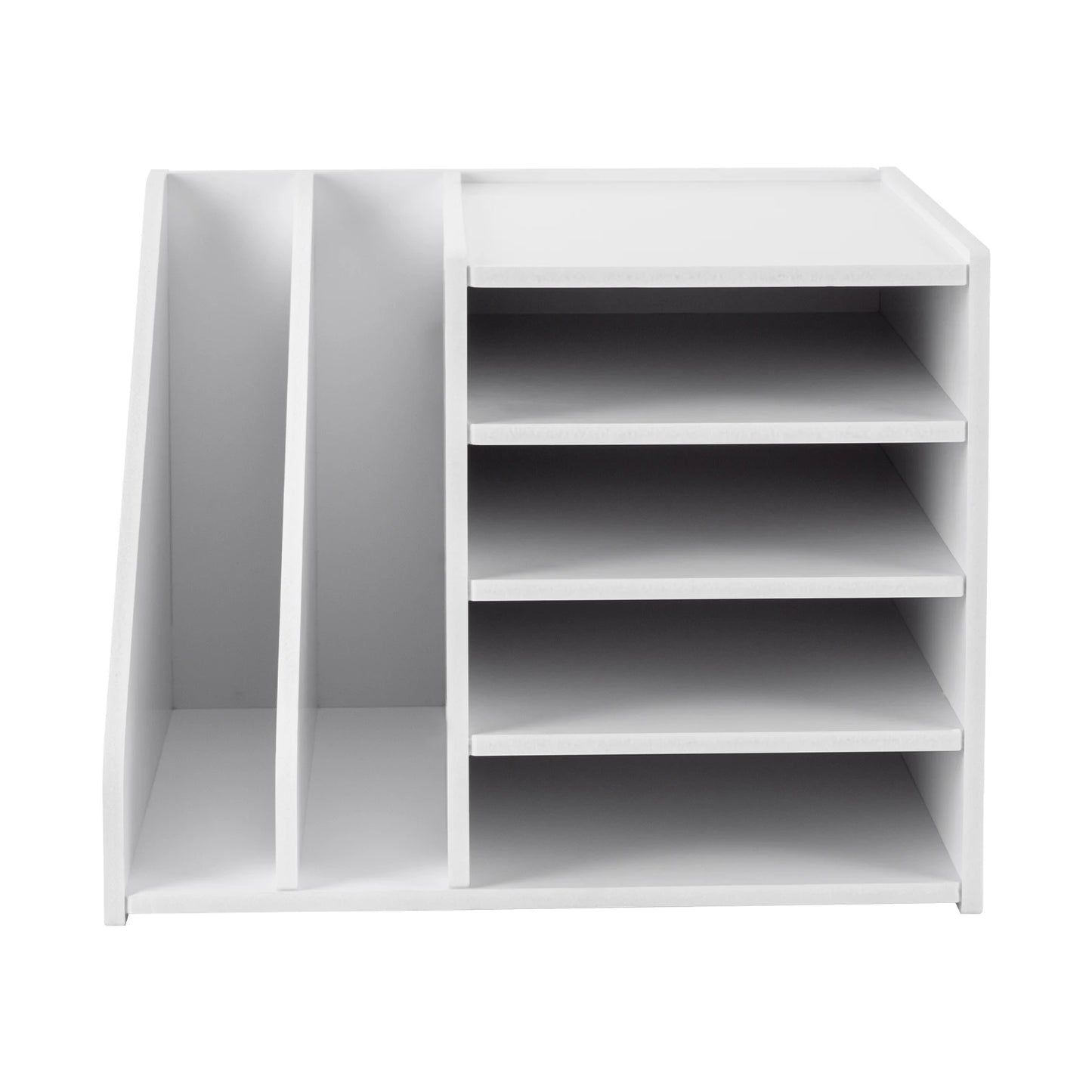 File Holder Organizer, 4+2 Tier PVC Desktop File Organizer, White Modern Paper Document Sorter for Office Home School