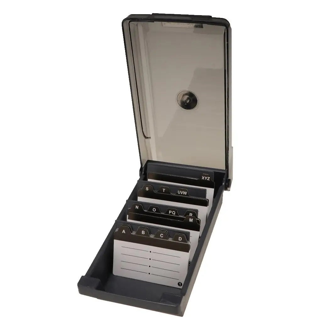 Durable Plastic Business Card Organizer Storage Box with A-Z Tabs for Office Desk Accessories