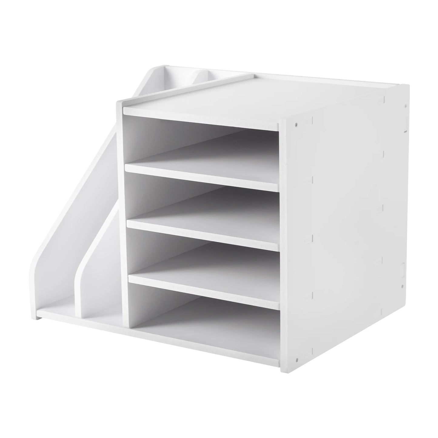 File Holder Organizer, 4+2 Tier PVC Desktop File Organizer, White Modern Paper Document Sorter for Office Home School