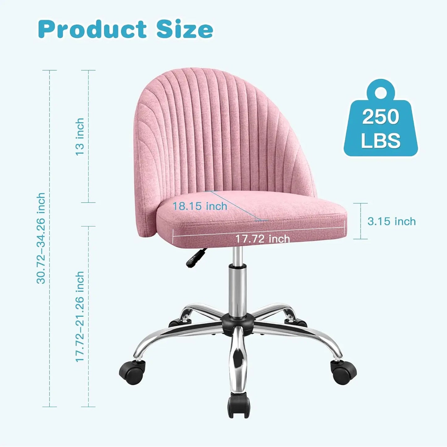 Office Chair Armless Cute Desk Chair Modern Adjustable Swivel Vanity Task Computer Chair Home Office Desk Chairs with Wheels