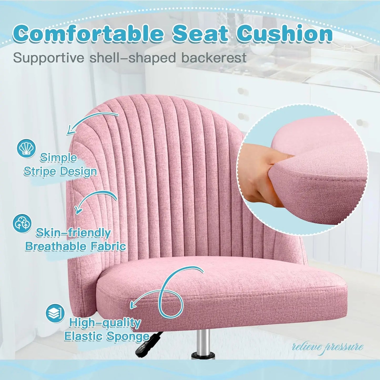 Office Chair Armless Cute Desk Chair Modern Adjustable Swivel Vanity Task Computer Chair Home Office Desk Chairs with Wheels