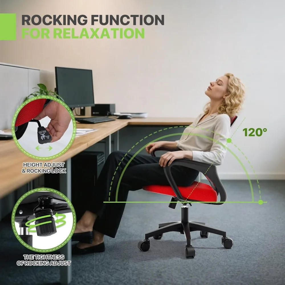 Ergonomic Office Desk Chair, Mid-Back Mesh Computer Chair, Swivel Chair with Breathable Backrest & Lumbar Support, Adju