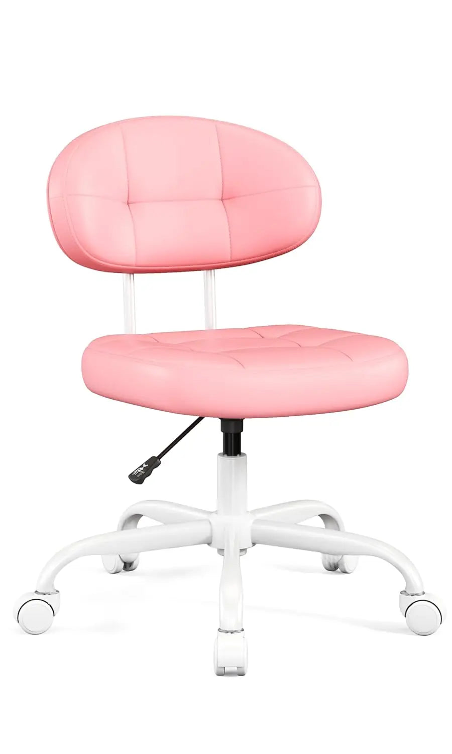 Vanity Chair with Back, Small Armless Cute office Chair with wheels and Lumbar support, Comfy PU Leather Desk Computer Chairs wi