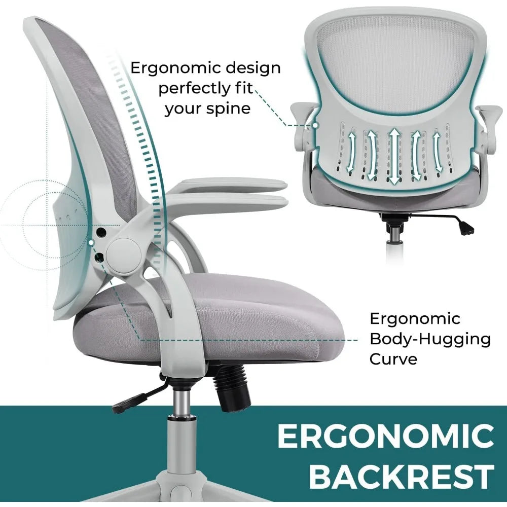 Ergonomic Mesh Office Chair with Lumbar Support, Adjustable Height and Flip-up Arms for Comfort