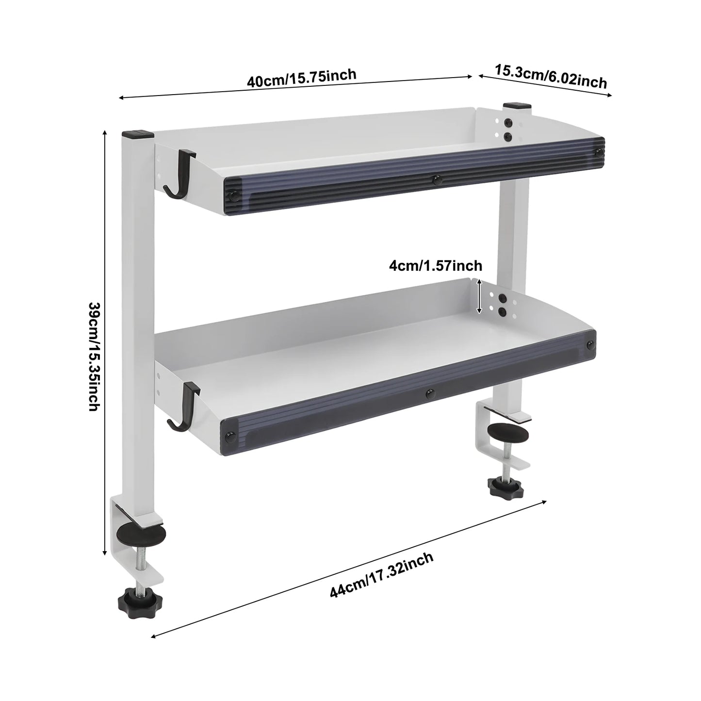 2-Tier Clamp-On Desk Shelf 10kg Per Tier Organizer for Laptop Office Supplies Black/White Fits 1.7in Desk Home Office Storage