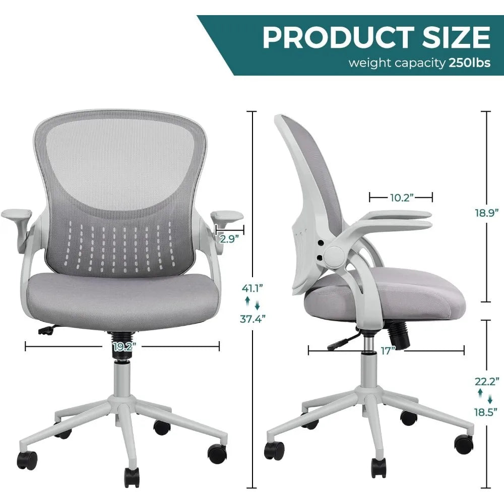 Ergonomic Mesh Office Chair with Lumbar Support, Adjustable Height and Flip-up Arms for Comfort