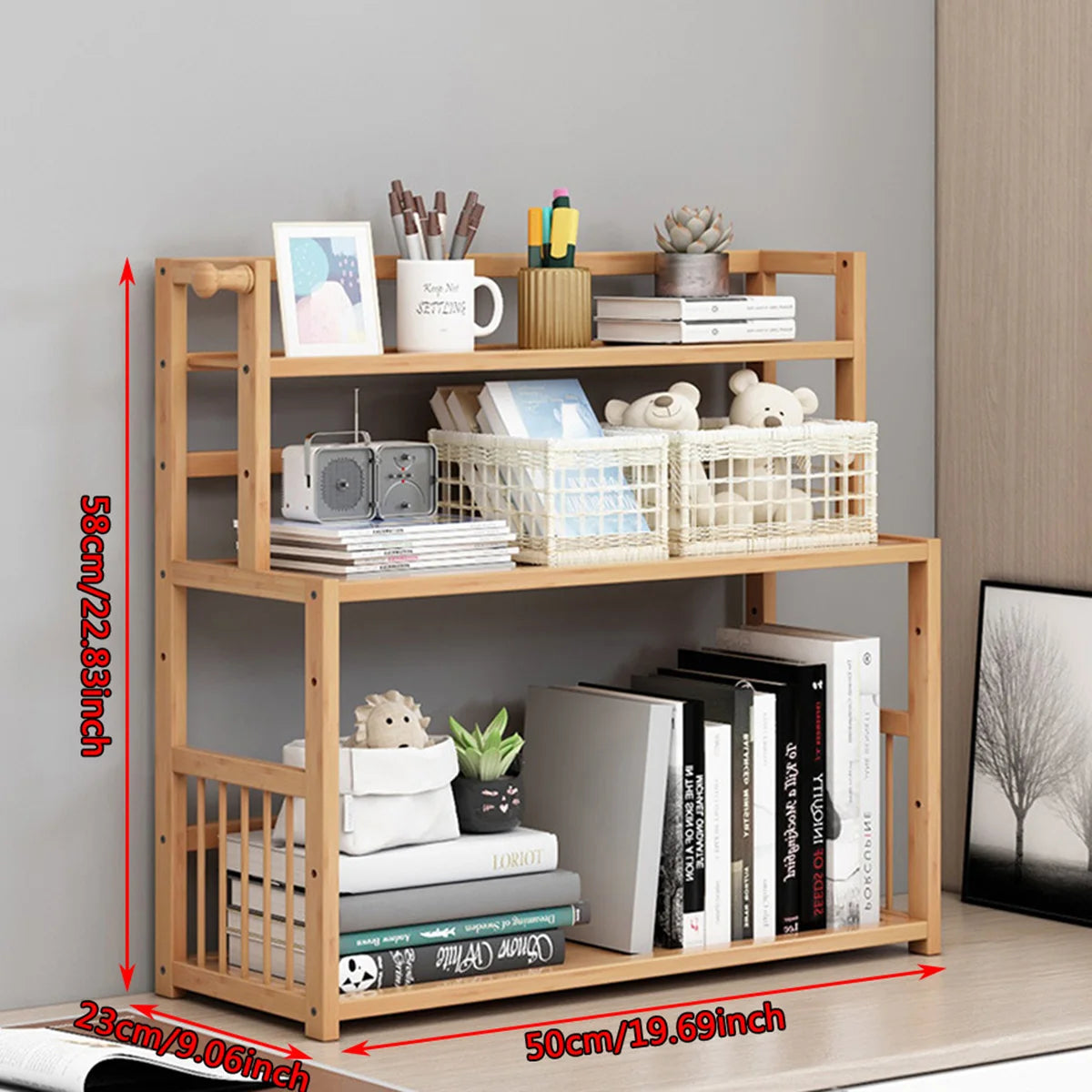 3-Layer Display Shelf Wooden Desktop Storage Rack Simple Tabletop Stand Storage Organizer For Home Decorative Office Bedroom