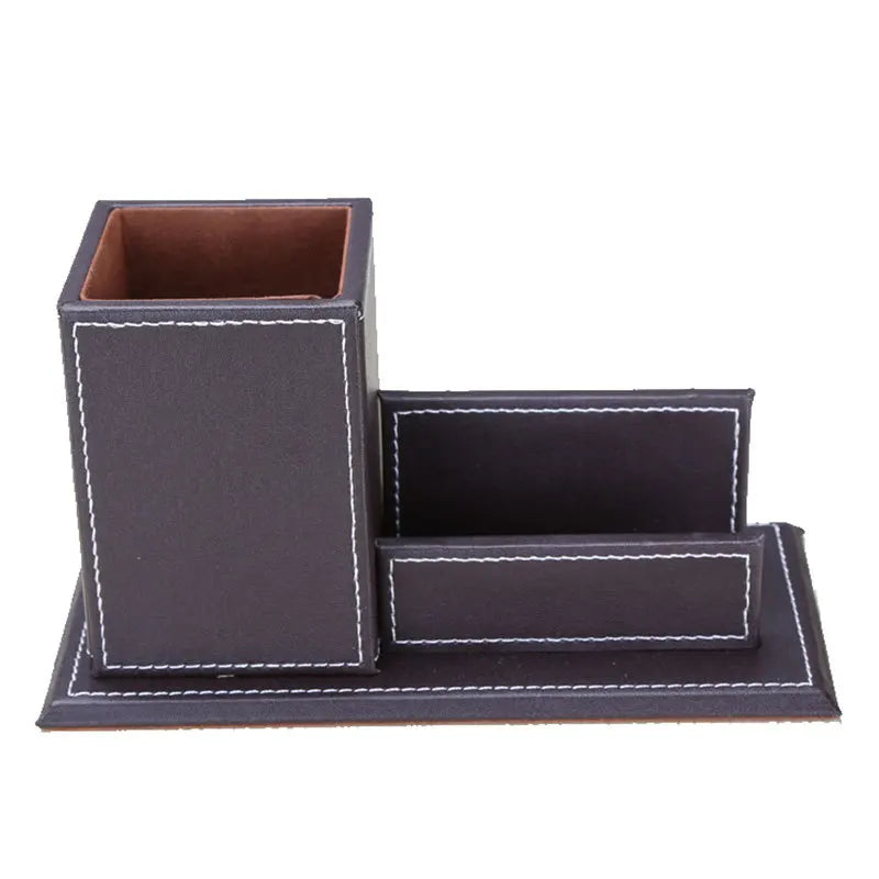 Business Leather stationery storage box multi-functional desktop storage box compartmentalized pen holder