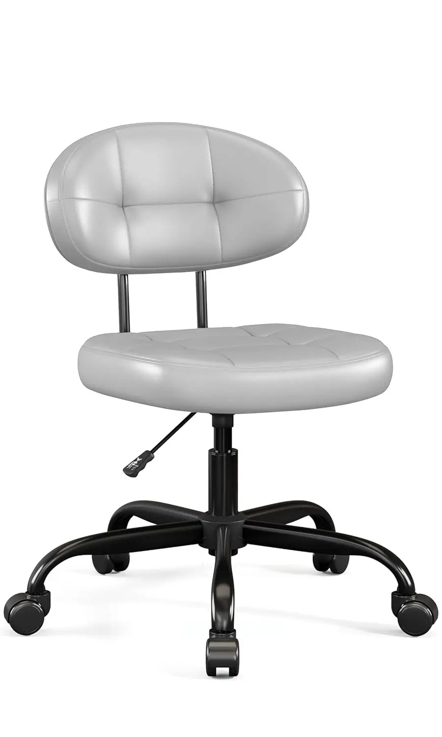 Vanity Chair with Back, Small Armless Cute office Chair with wheels and Lumbar support, Comfy PU Leather Desk Computer Chairs wi