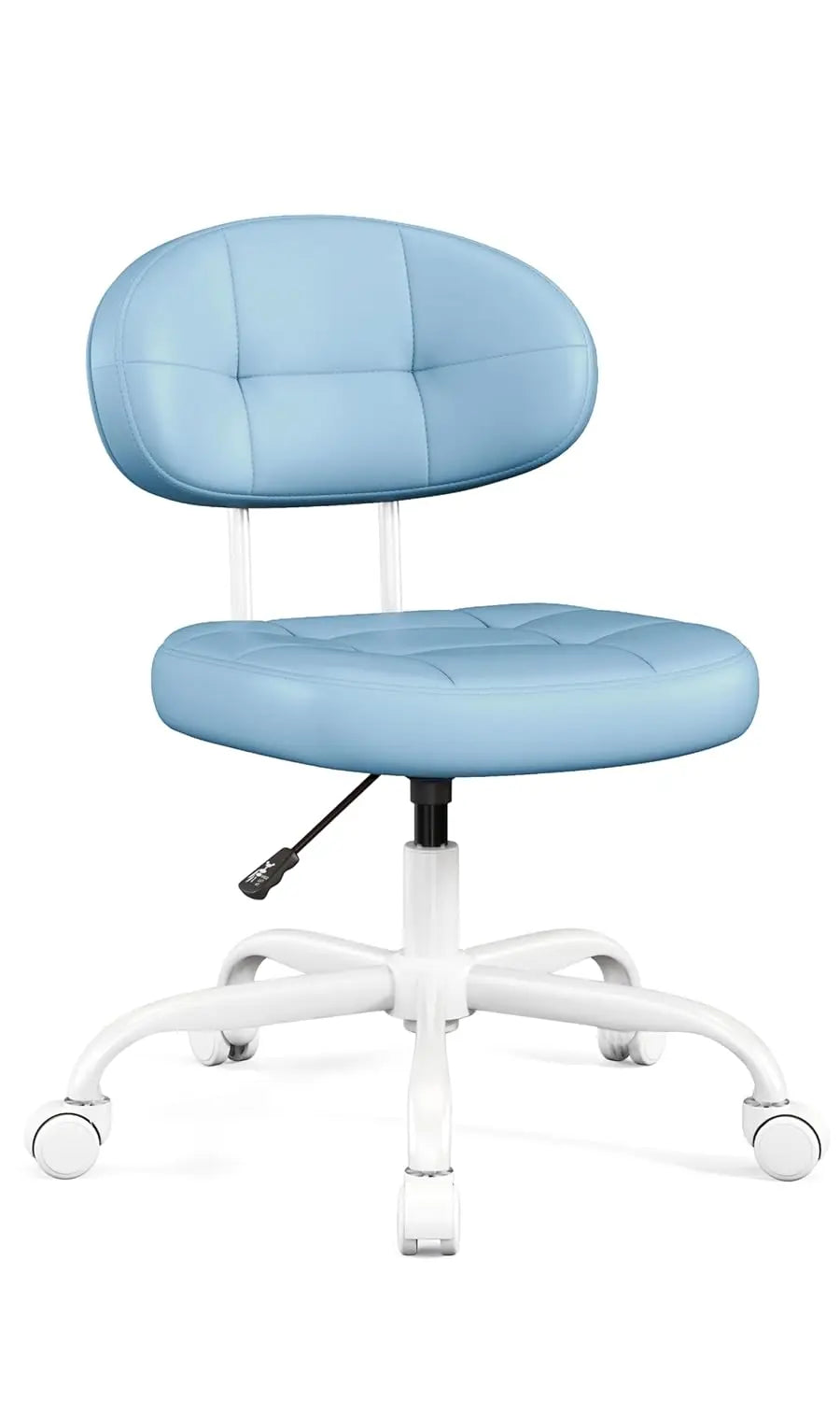 Vanity Chair with Back, Small Armless Cute office Chair with wheels and Lumbar support, Comfy PU Leather Desk Computer Chairs wi