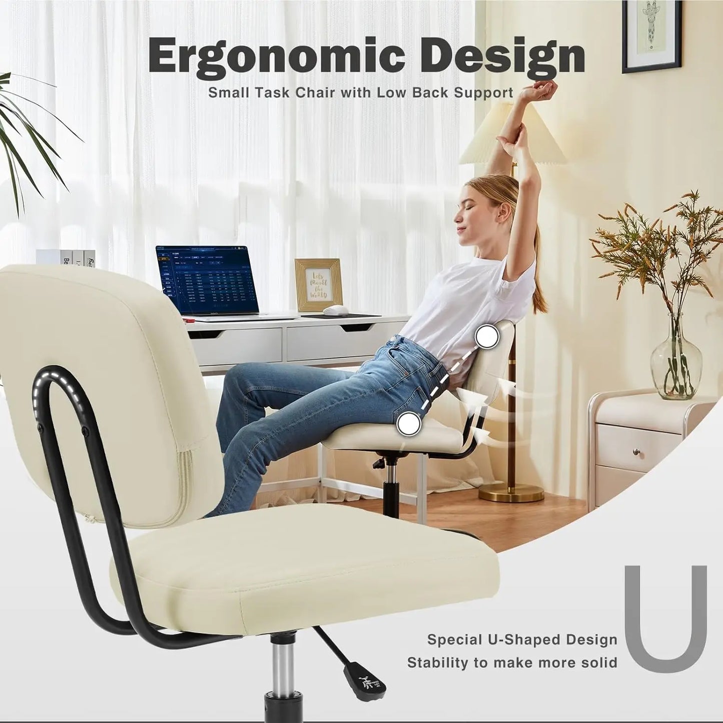 Small ArmlHome Desk Executive Chair with Low Back Lumbar Support, Height Adjustable PU Leather Computer Office Chair with
