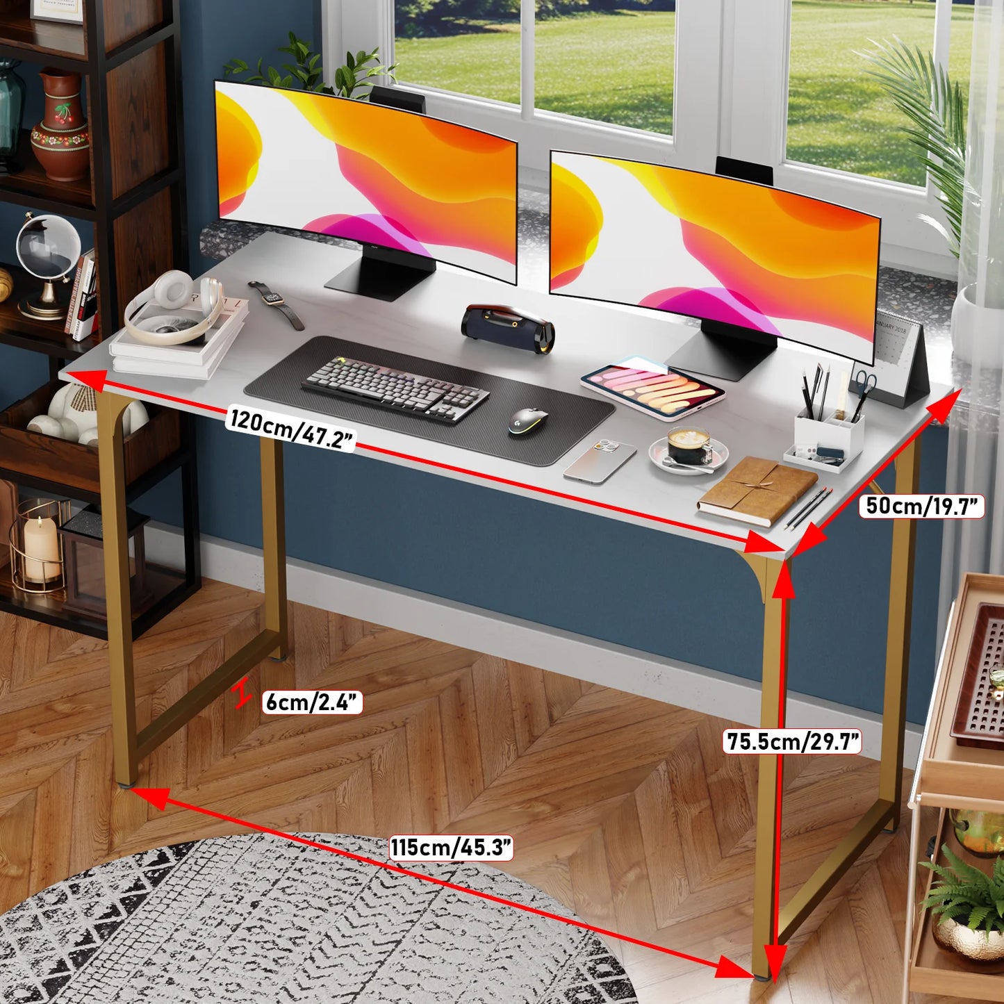 47 Inch Computer Desk Home Office Study Gaming Writing Square Table Modern Simple Style Compact with Metal Frame Easy Assembly