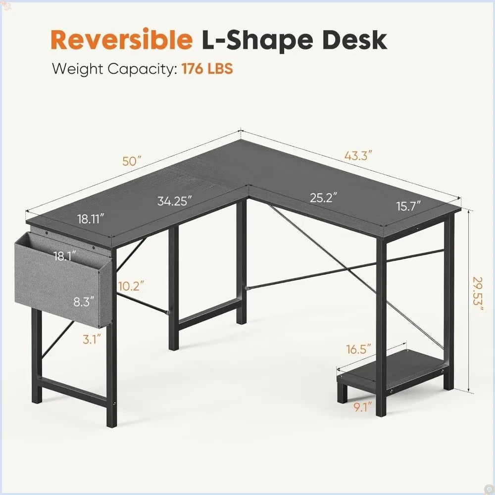 L-shaped computer desk - corner computer desk, gaming desk, computer desk with CPU , suitable for home office, black, 50 inches.
