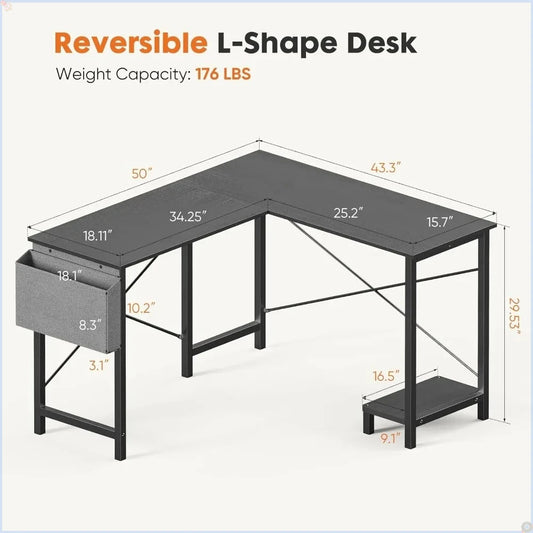L-shaped computer desk - corner computer desk, gaming desk, computer desk with CPU , suitable for home office, black, 50 inches.